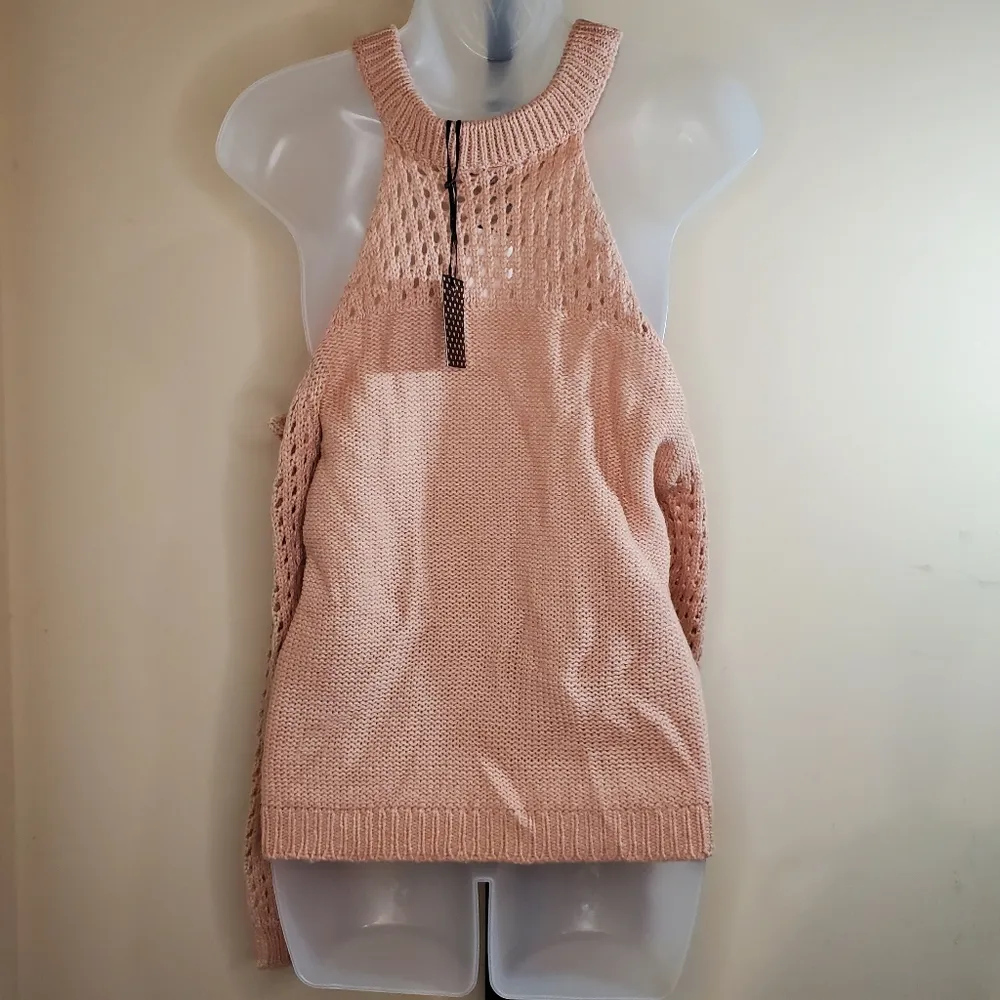 Poof Pink Knit Long Sleeve Cold Shoulder Sweater S - Image 6