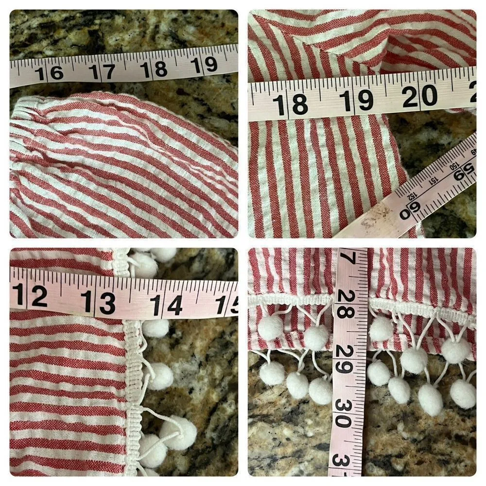 Gianni Bini Seersucker Striped Off Shoulder Tassel Peasant Mini Dress M Coastal White Size M - Image 6