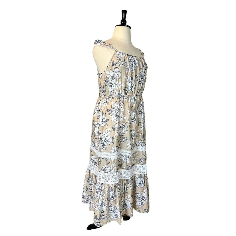 Ava Rose Maxi Dress Tan White Floral Ruffle Shoulders Women’s Size 2X Plus - Image 2