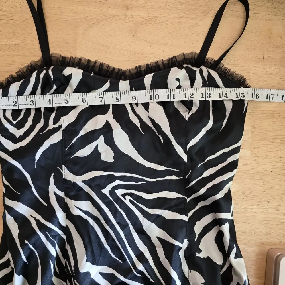 Nine West Zebra Print Mesh Mini Dress 4 Y2K 90s Grunge Tulle Trim Animal Print - Image 7