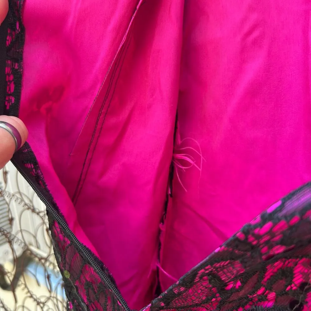 Vintage Handmade Black Lace Overlay Purple Puff Sleeve Sheath dress Size L - Image 9