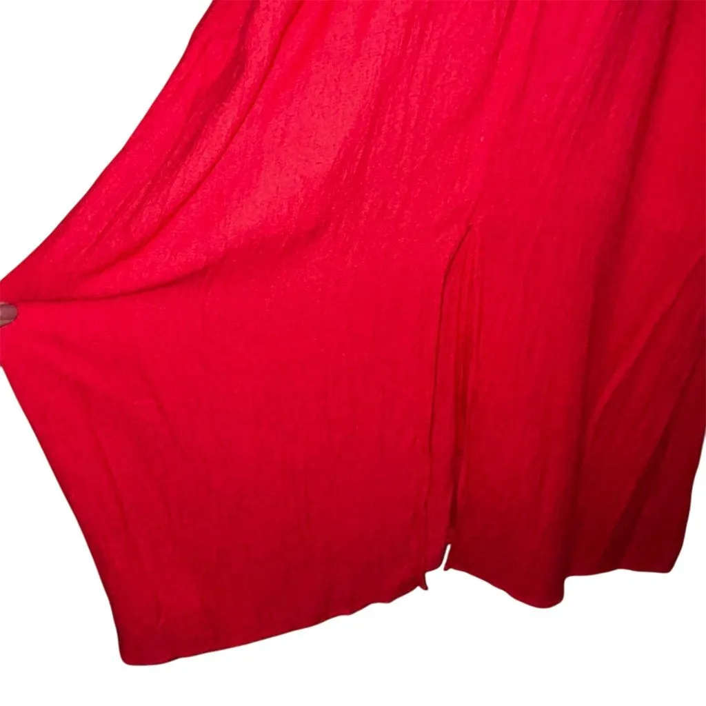 Billabong Forever Fine Midi Kimono Caftan Dress Coral Red V-Neck Size S - Image 8