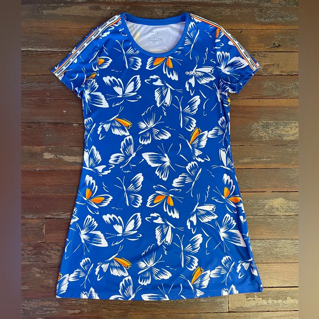 Adidas X Farm Rio Butterfly Print Short Sleeve Athletic Mini Dress - Sz L 🧡🎀 - Image 11