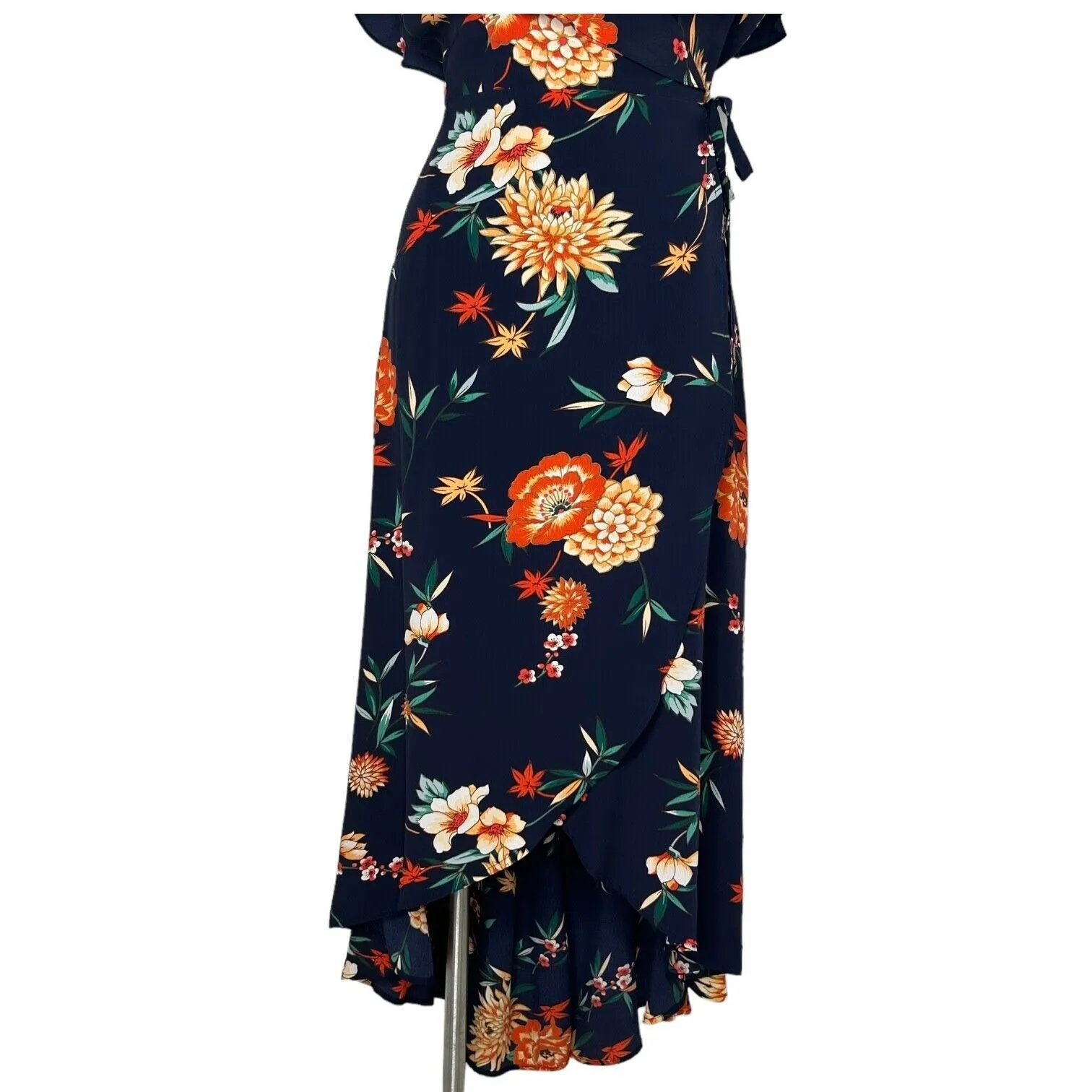 Anthropologie Aakaa Wrap Maxi Dress Size S Blue Floral‎ Tropical Boho V-neck - Image 7