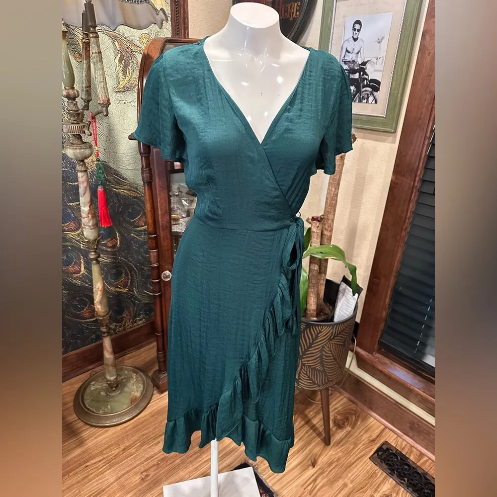 Blue Rain Green Asymmetrical Wrap Dress - Image 2