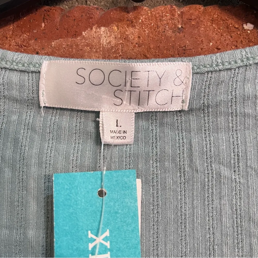 NWT Society & Stitch womens Eleanor tie-front cardigan top light green large - Image 2