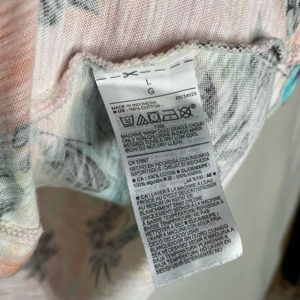 Old Navy Tropical Palm Tree Button Down Tank Top Large Sleeveless Pink Orange - Image 7