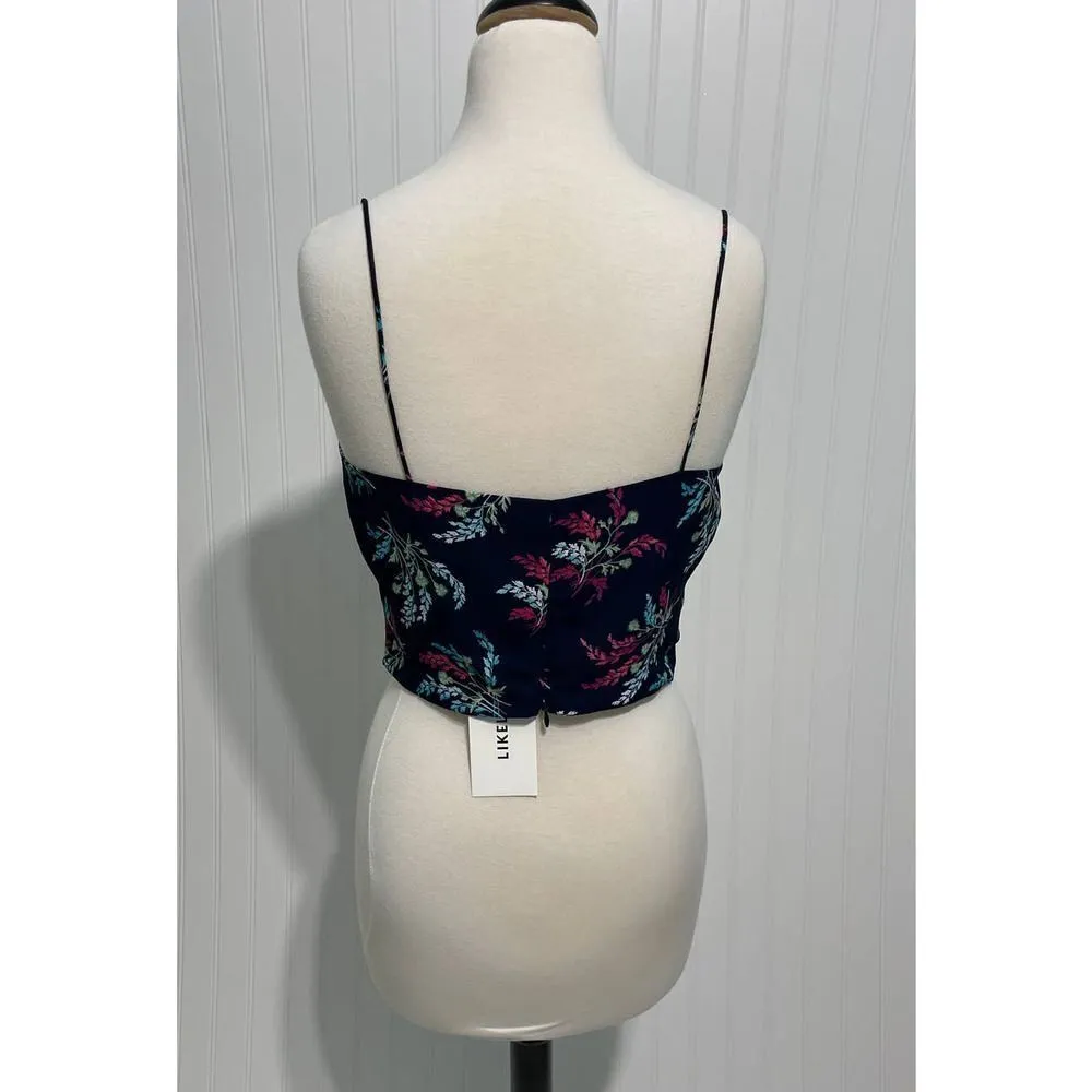 Likely Alias Floral Print Ruched Crop Top‎ Tank Top Cerulean Blue Detail Large - Image 4
