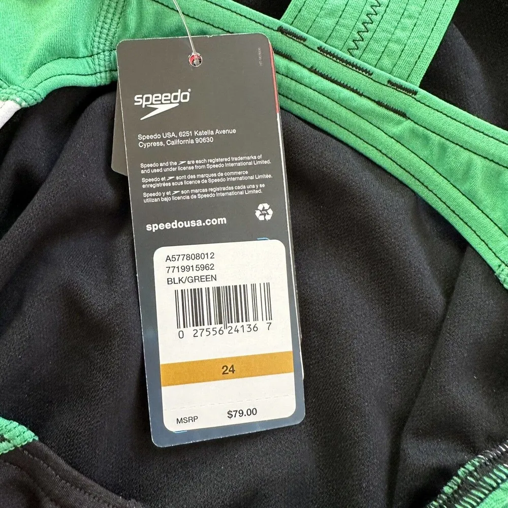 Speedo Swimsuit Endurance Women’s Racing Cut Green Black Flyback Size 24 XXS NEW - Image 10