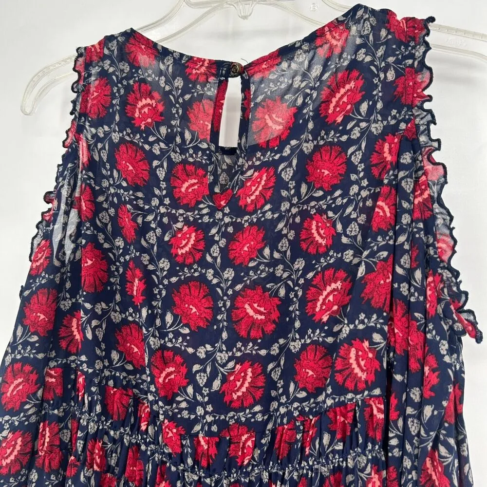 Knox Rose Boho Floral Sheer Top Blue Cold Shoulder Mixed Pattern Size M - Image 7