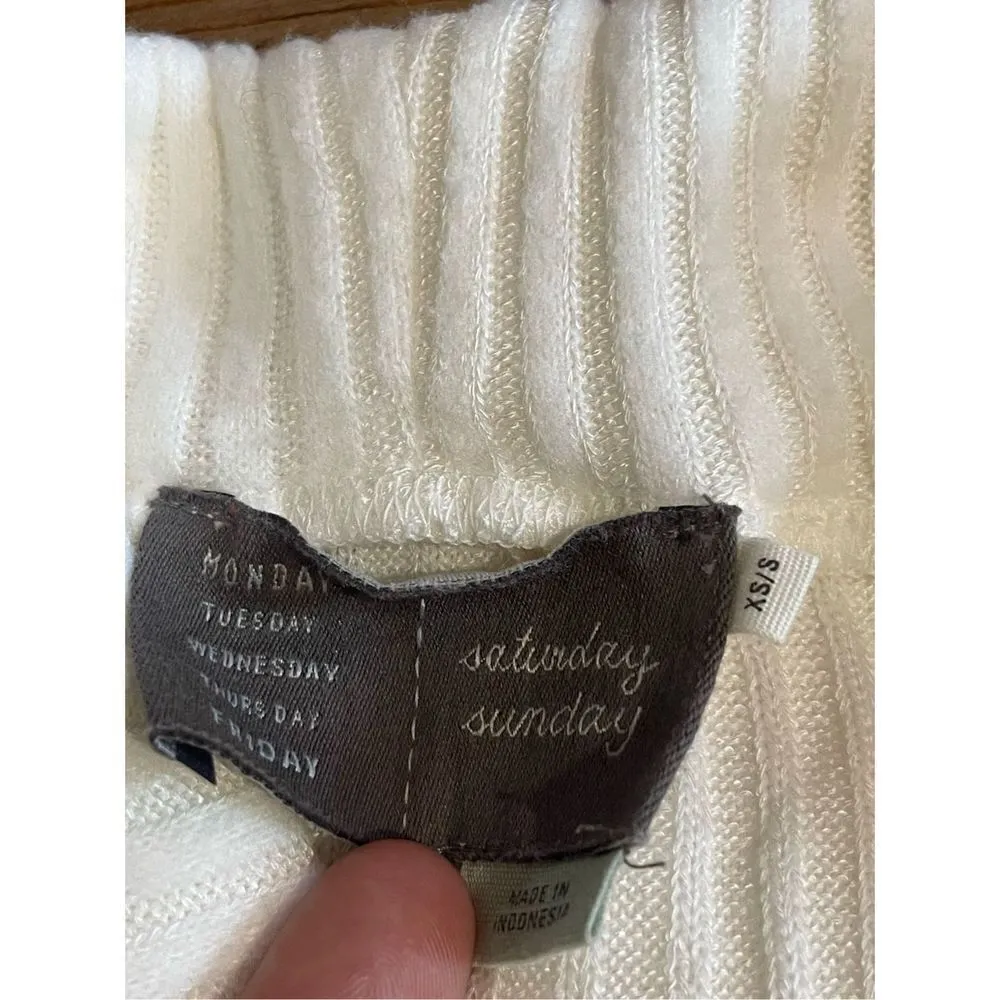 Anthropologie Saturday Sunday Ivory Brushed Ribbed cowl Neck Pullover Sweater wh - Image 4