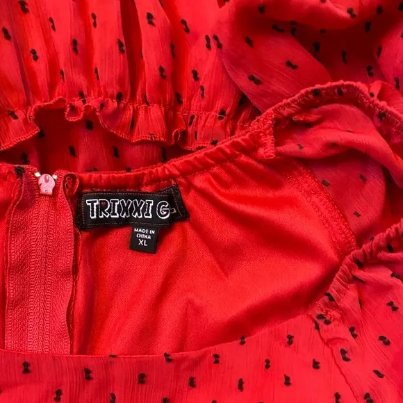 Trixxi Girl Red Black Sheer Dot‎ Party Dress Goth Red Devil Vamp - Juniors XL - Image 2