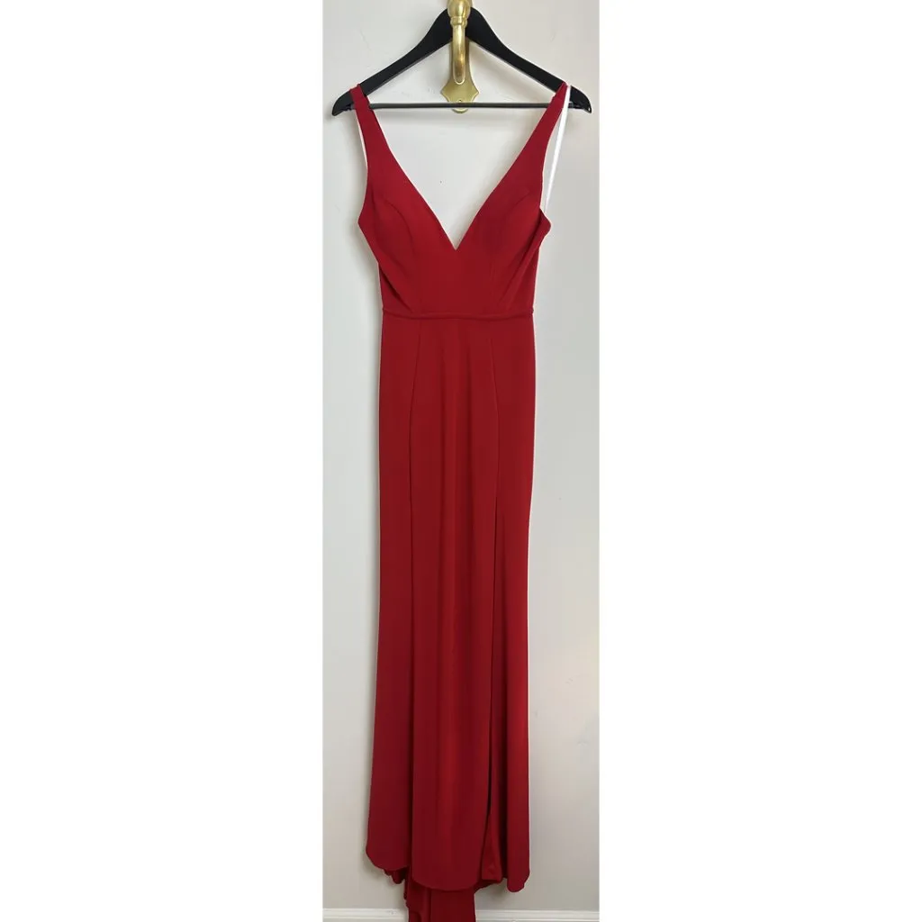 MAC DUGGAL Plunge Neck High Slit Gown in Red Size US 0 - Image 3