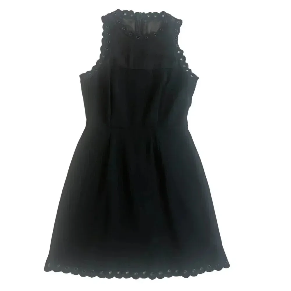 Sam Edelman Black A-Line Dress LBD Party Sheer Top Grommet Trim Size 2 Women's - Image 3