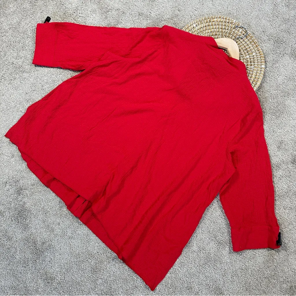 Ali Miles Women’s Cardigan Blouse Top Crinkle 3/4 Sleeve Artsy Holiday in Red 2X - Image 6