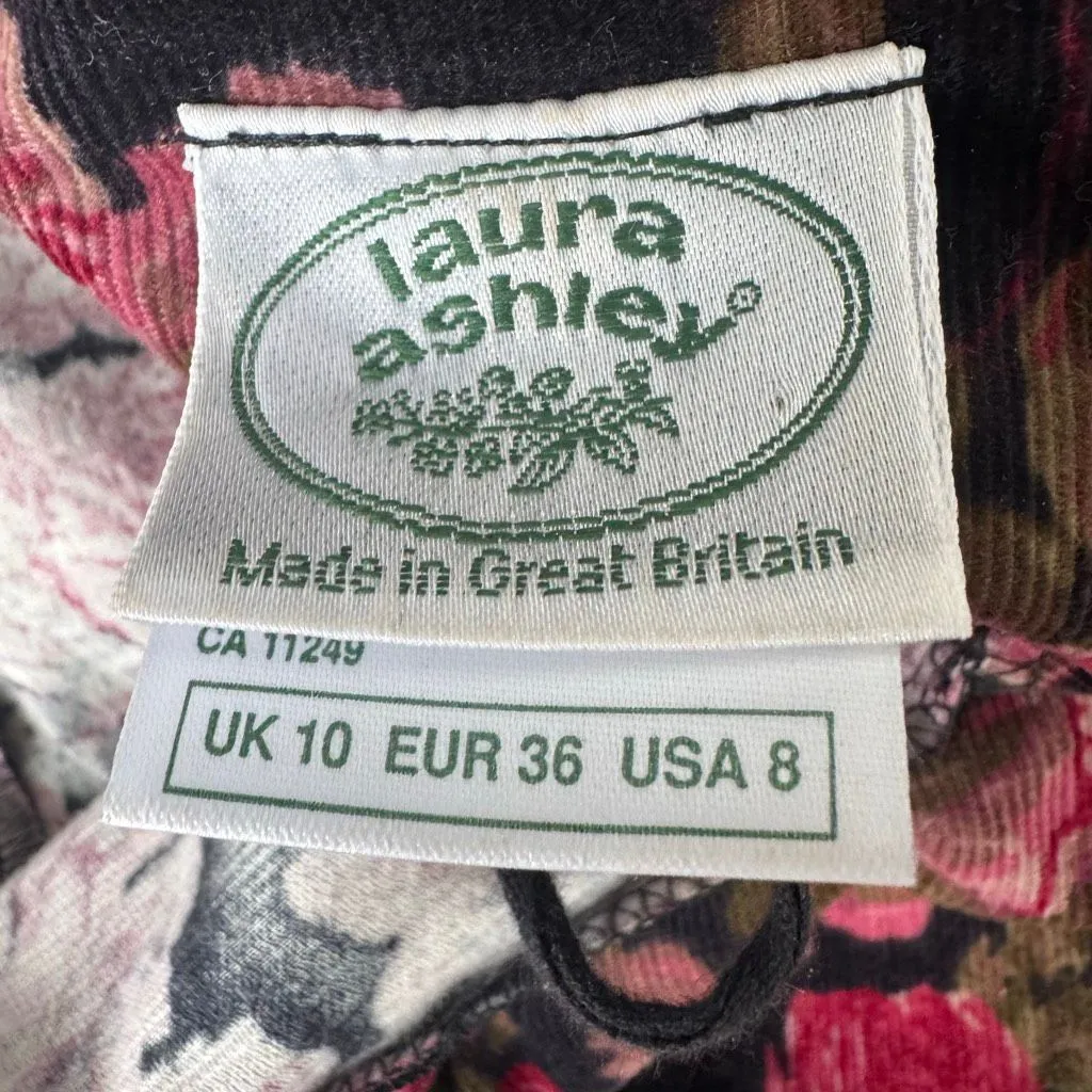 VTG Laura Ashely Puff Sleeve Pink Floral Corduroy Cotton Cottage Core Dress - Image 8