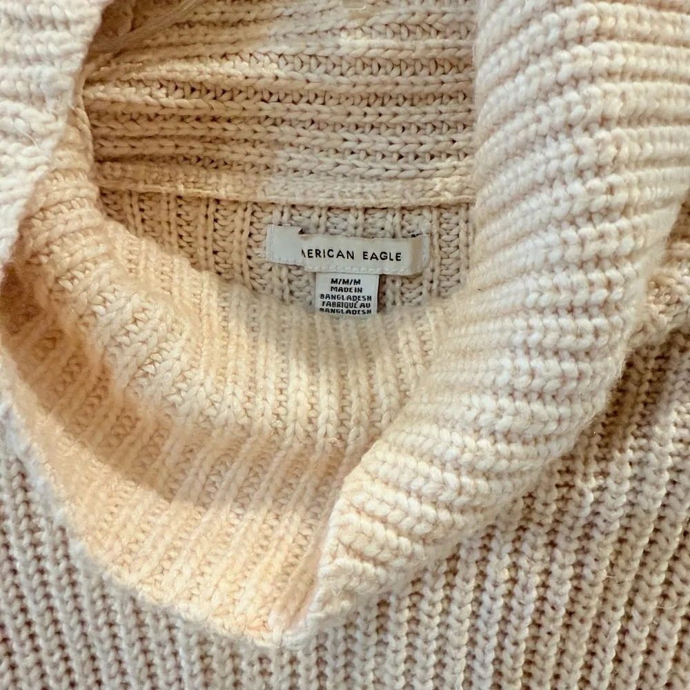 American Eagle Knit Mock Neck Sweater (Cream/Brown, Medium) - Image 6