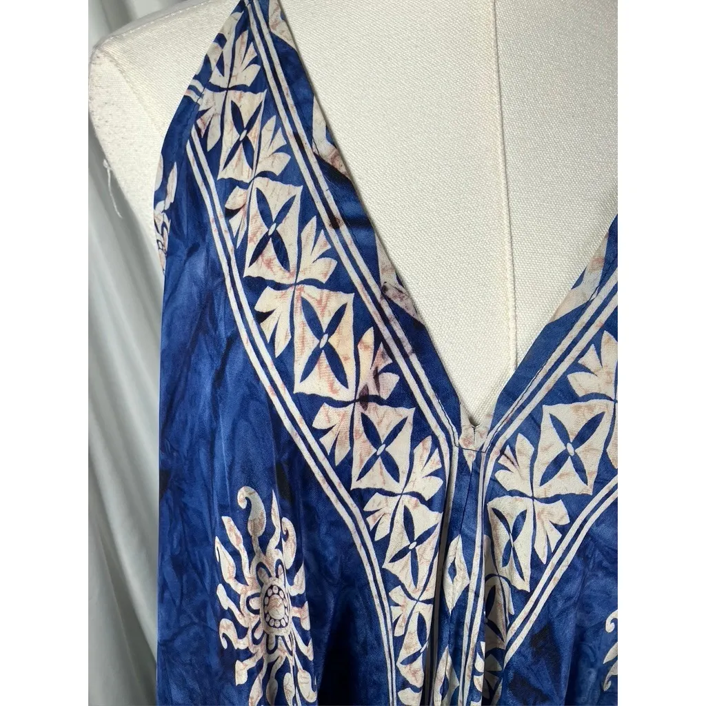 Nauria Maxi Dress Blue Floral Silk Viscose Halter Neck Tie Back One Size Size undefined - Image 3