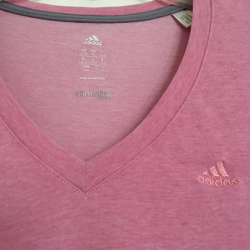 Adidas Y2K Climalite V-neck t-shirt women’s S pink  with stripes - Image 3