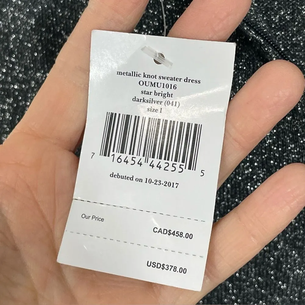 NWT Kate Spade Metallic‎ Knot Sweater Dress Star Bright Dark Silver Sz LARGE - Image 7