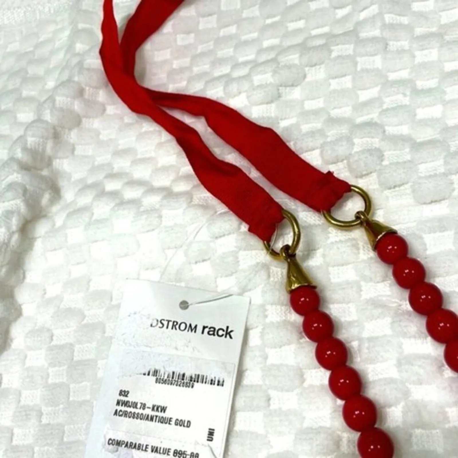Valentino red Ribbon Tie Beaded Pendant Necklace - Image 8