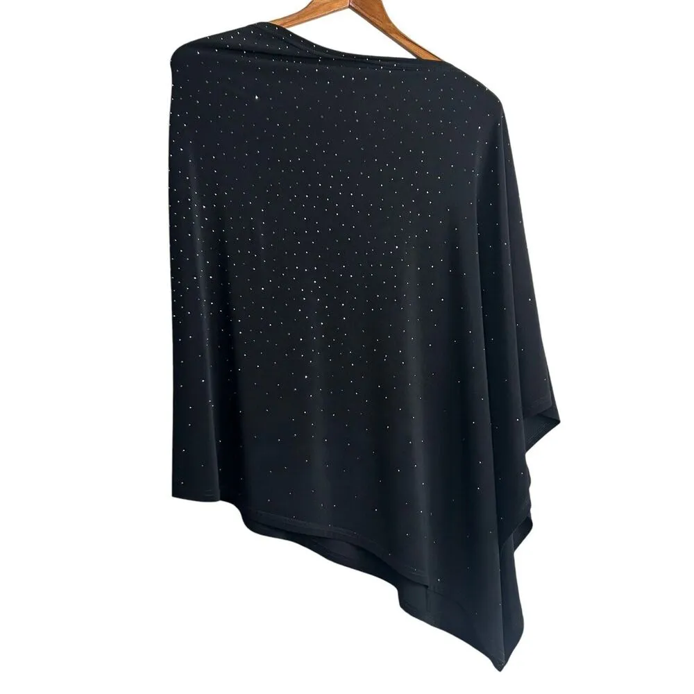 Joseph Ribkoff Poncho Cover Up Womens Size L XL Black Sparkle Asymmetrical - Image 2