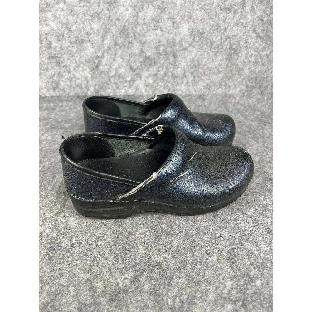 Dansko Women's Blue/Black Metallic Professional Leather Clogs EU 37‎ US 7 - Image 3