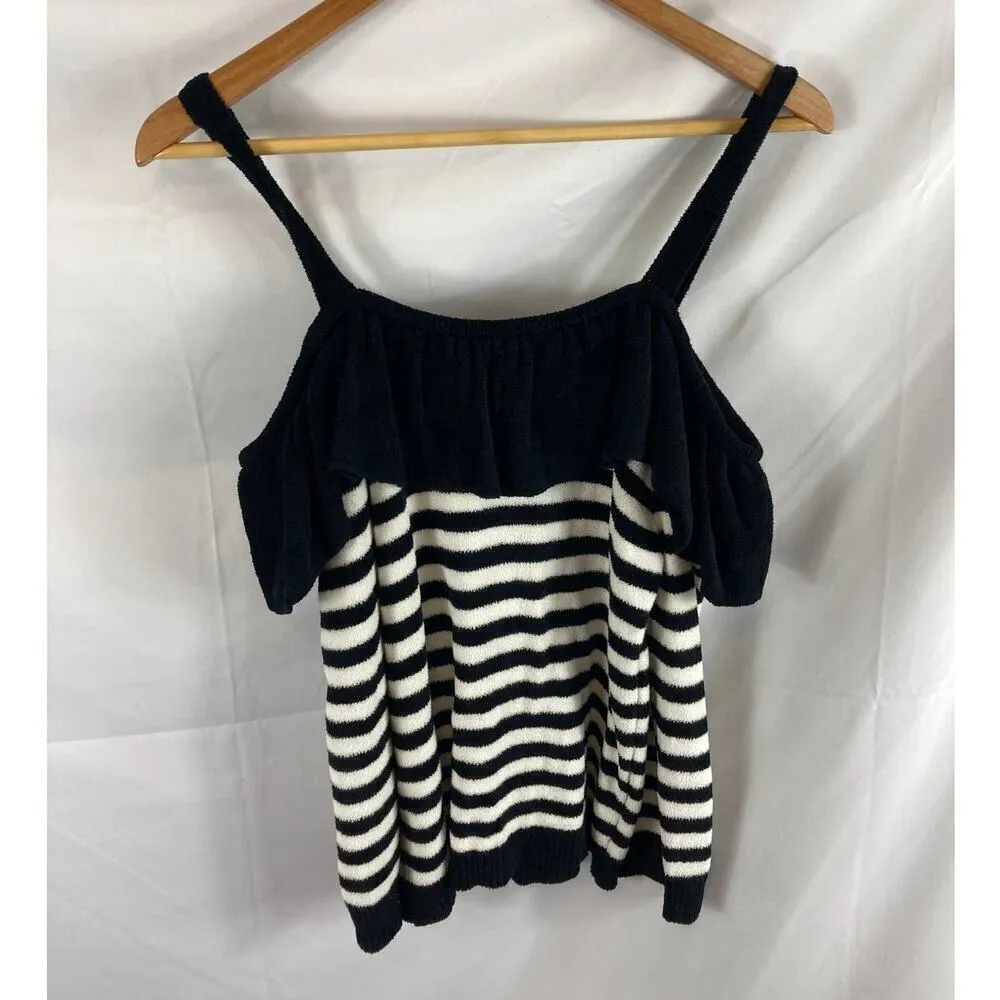 BB DAKOTA Hollaback Sweater Cold Shoulder Striped Medium - Image 6