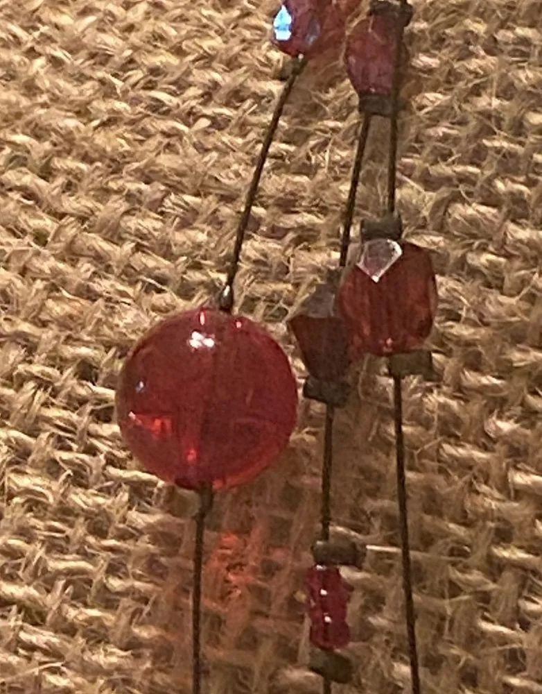 NY&CO NY & Co Multi Strand Illusion Choker Necklace Red Acrylic Beads Gunmetal - Image 3