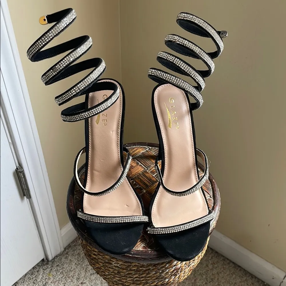 Glaze Black Stiletto Heels with Criss-Cross Straps - Image 2