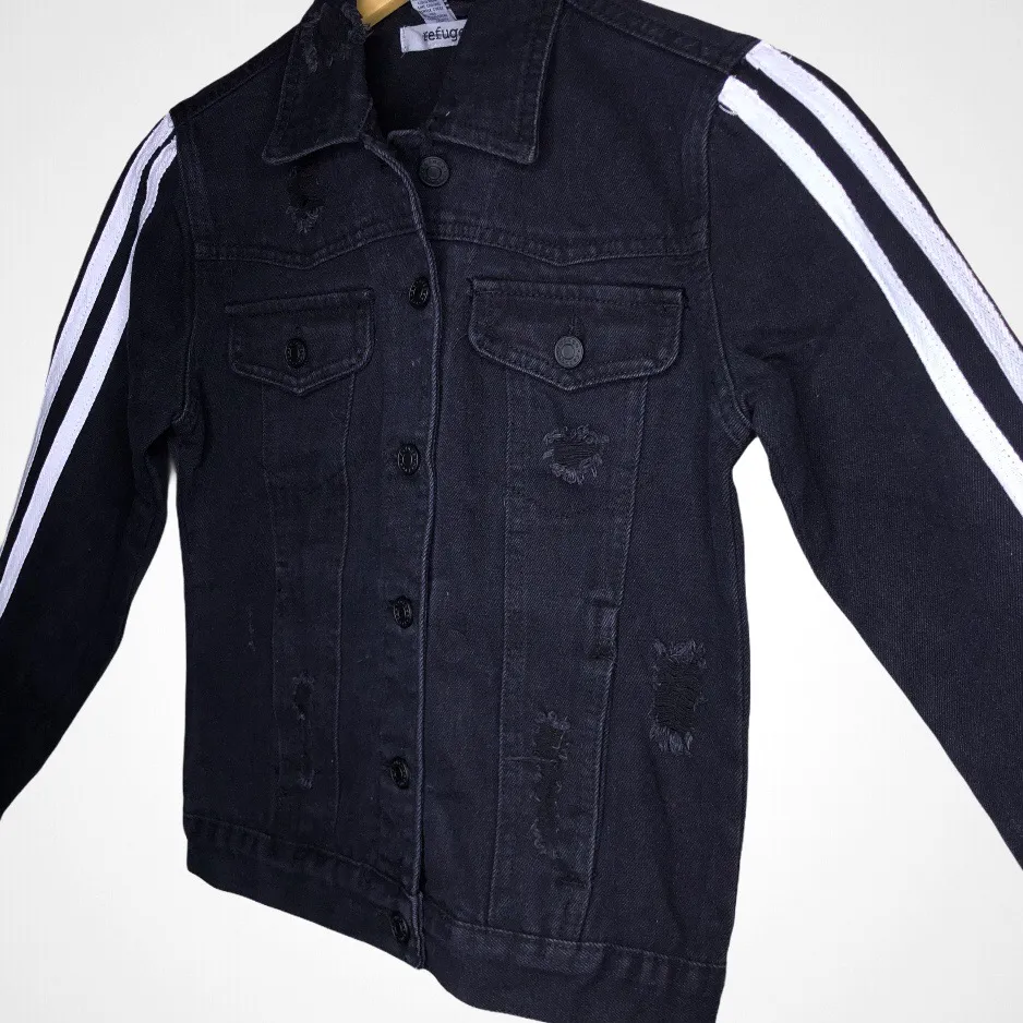 Black Distressed Jean Jacket XS - Image 5