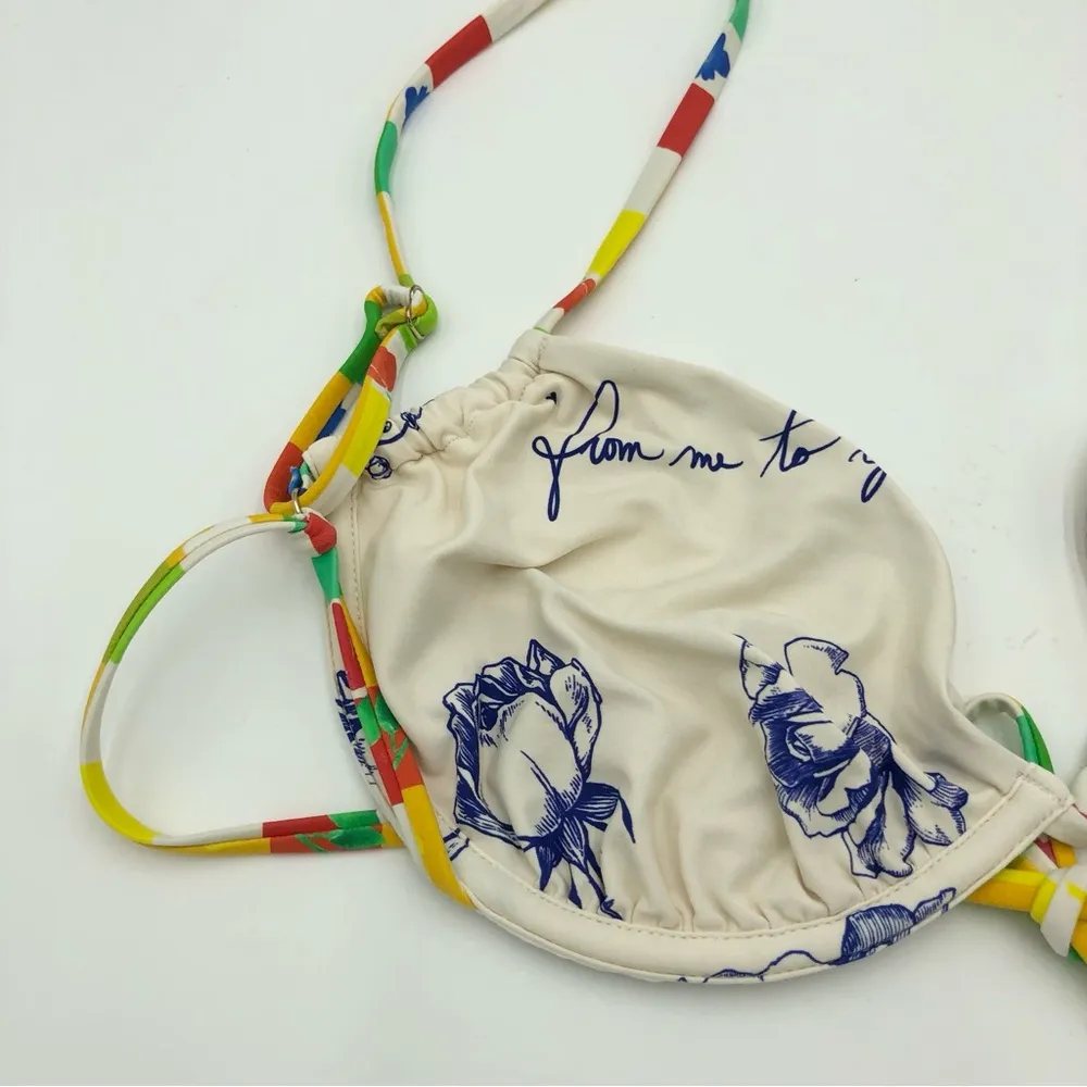 Weworewhat White Multi Ruched String Bikini Set Size Top XL / Bottom M - Image 5