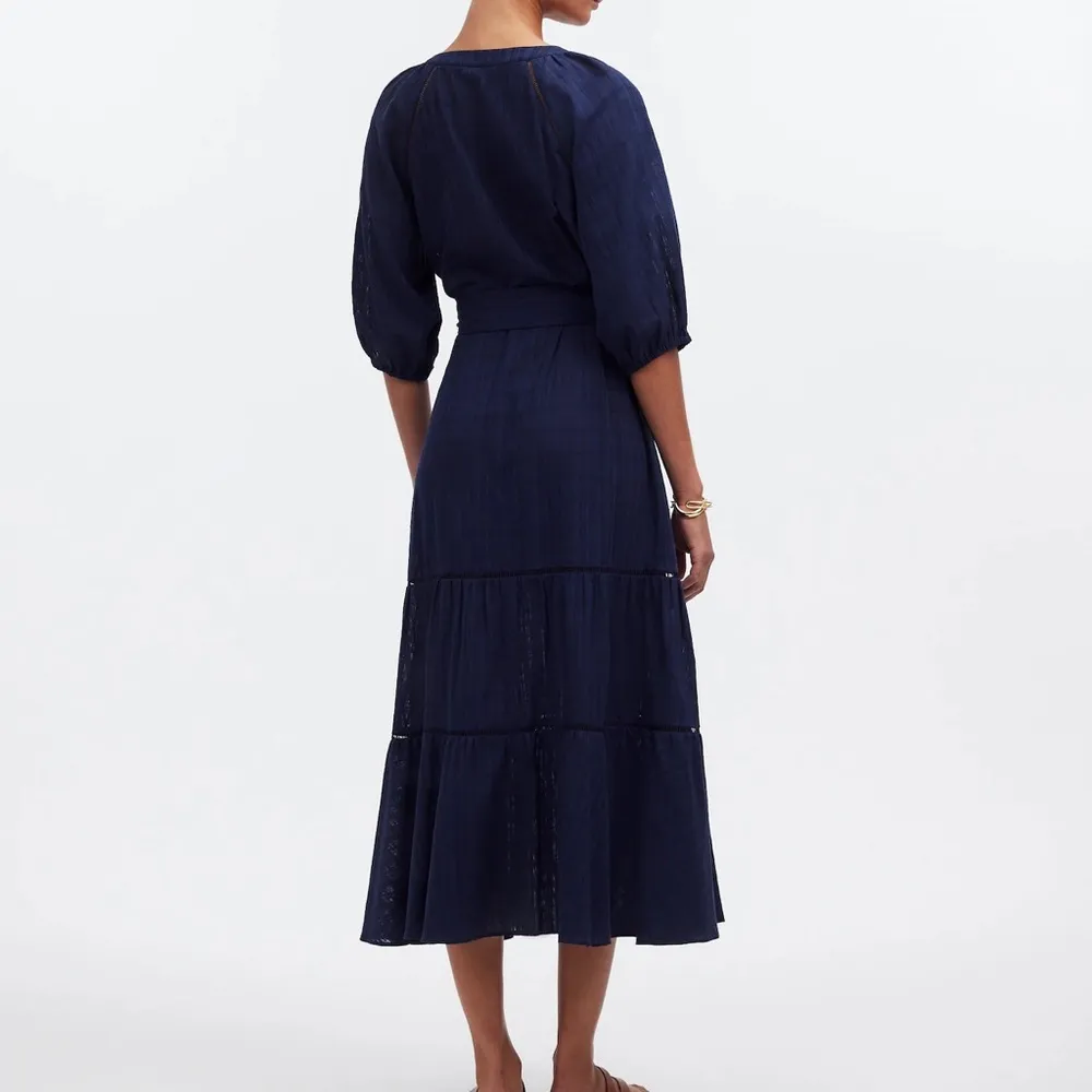 Madewell Tie-Waist Tiered Midi Dress in Windowpane - Image 2