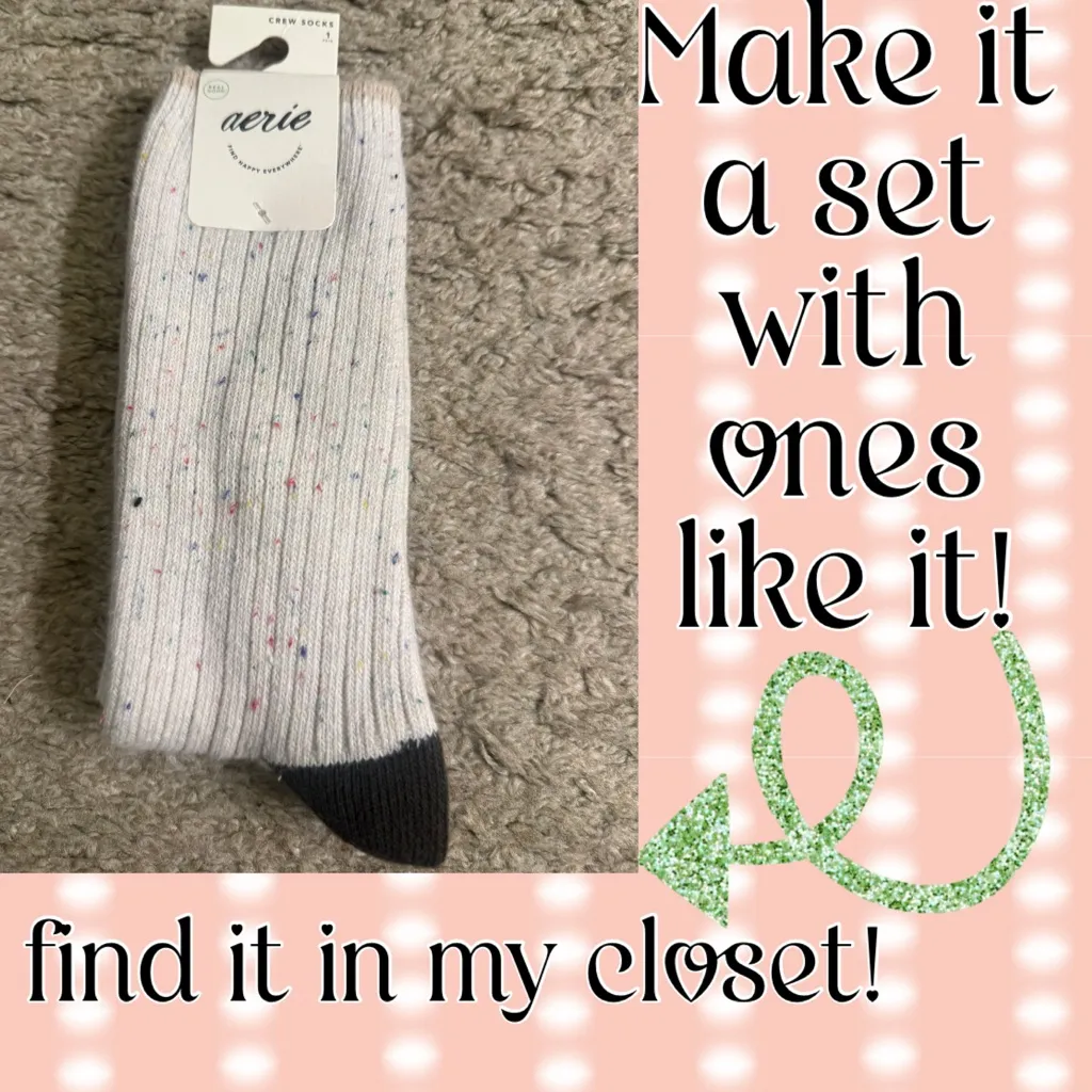 Aerie Cream Multicolor Speckled Thick Textured Marled Crew Socks NWT - Image 7