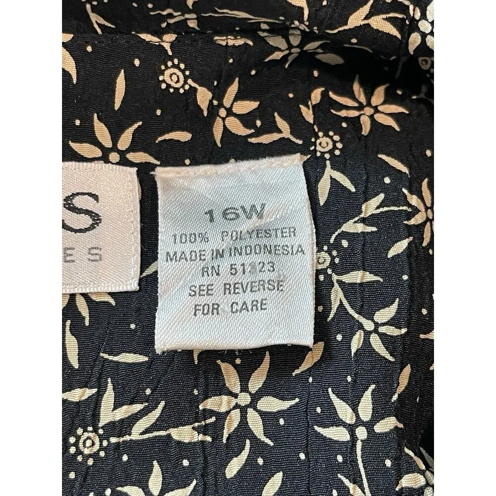 VTG 90s Chaus Black Ditsy Floral With Matching Buttons Shacket Top Jacket 16W - Image 7
