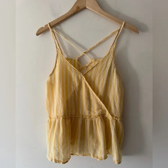 Womens Yellow Cross Strap Babydoll Striped Top - Image 2