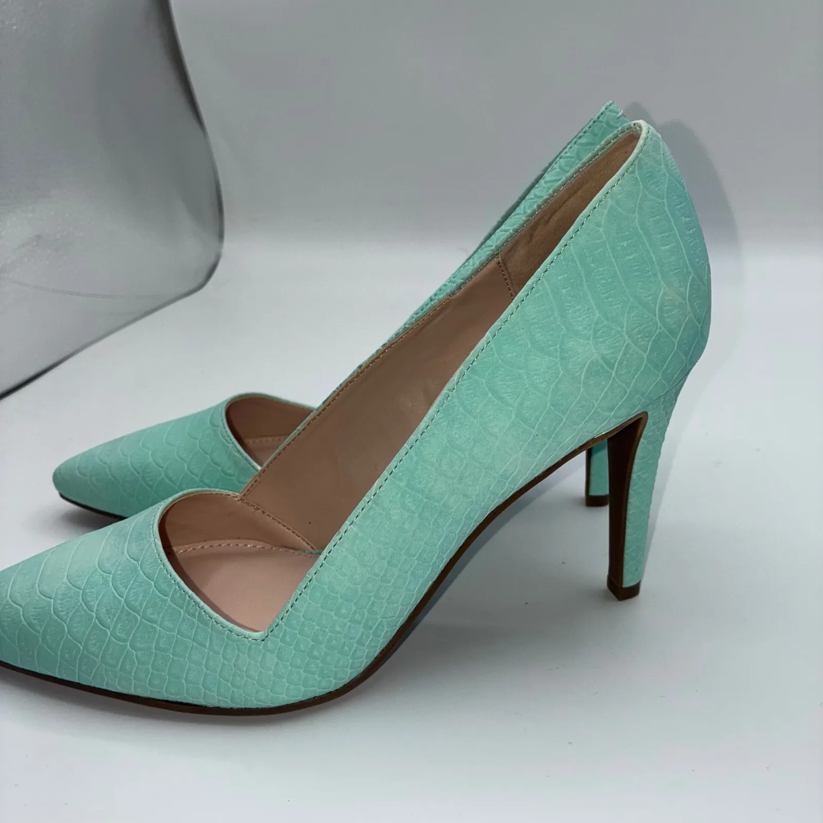 Bar III Womens Joella Pointed Toe Heels Mint Green Snake Embossed 6.5M Colorful - Image 4