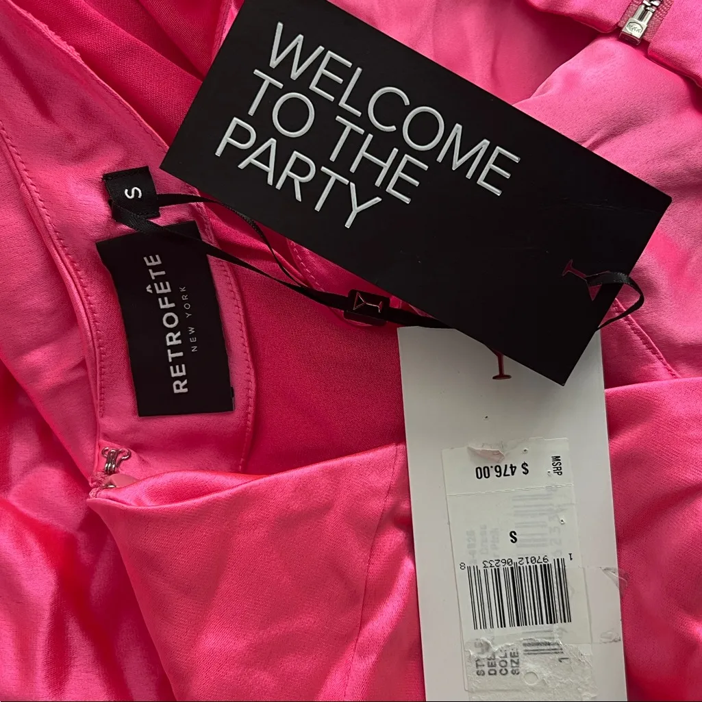 Retrofete Rosa Cowl Neck Corset Dress w/High Slit in Hyper Pink, Size S, NEW Pink - Image 10