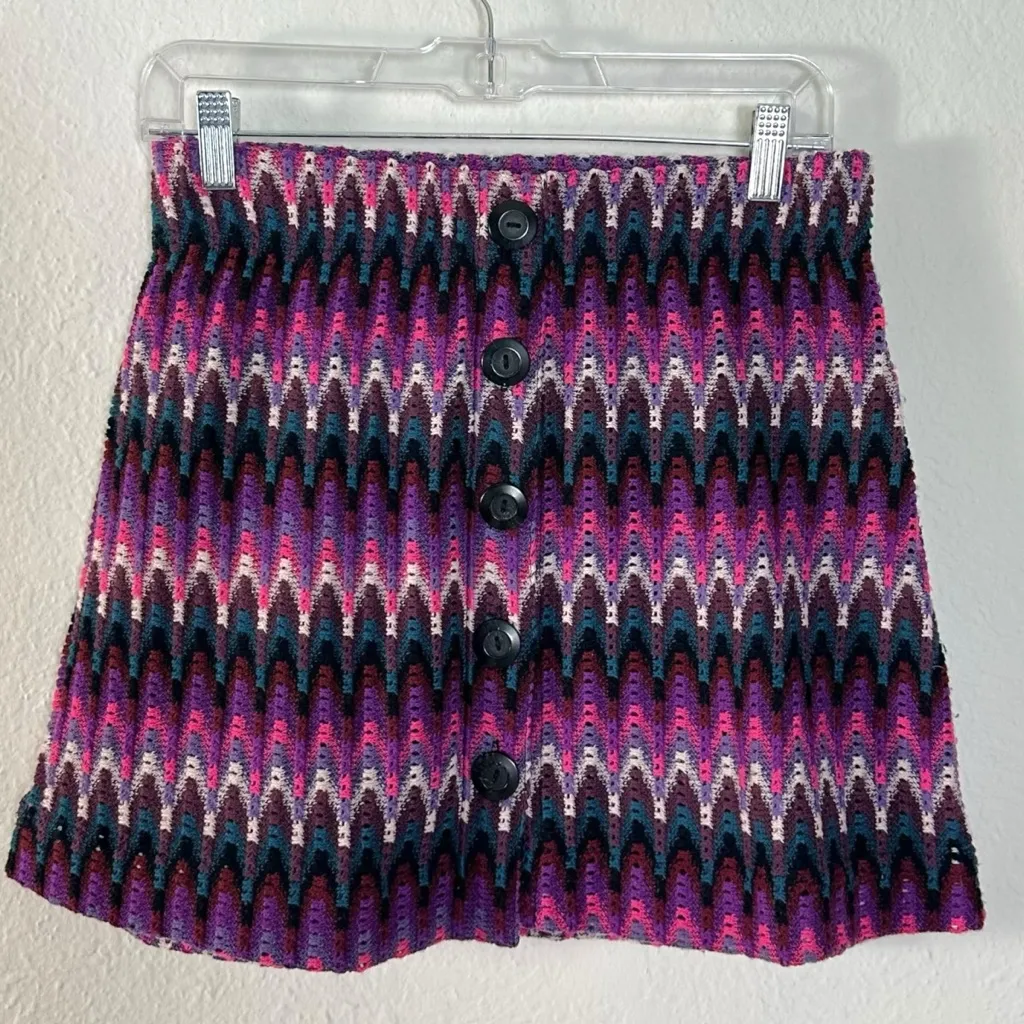 Free People Retro 60s 70s Open Knit Crochet Chevron Micro Mini Skirt Medium - Image 2