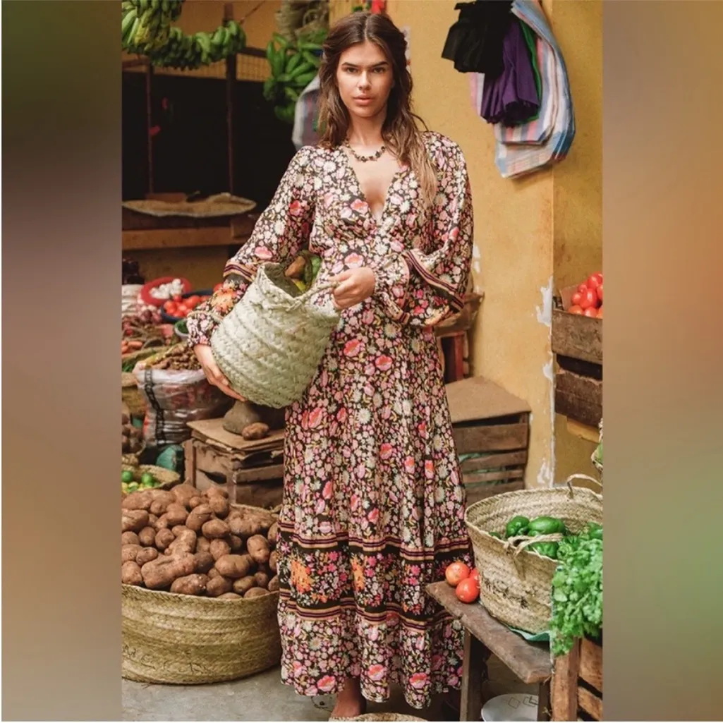 Free People Spell Floral Impala Lilly Gown Maxi Dress Large Black - Image 4