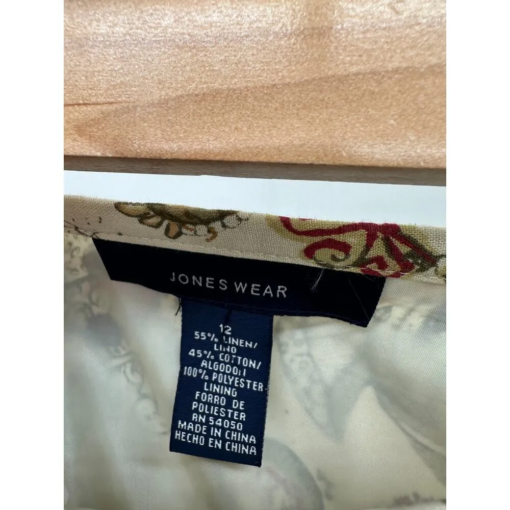 Joneswear Midi Skirt Women 12 Linen Cotton Neutral Brown Paisley Cottage Ruffle Tan - Image 6