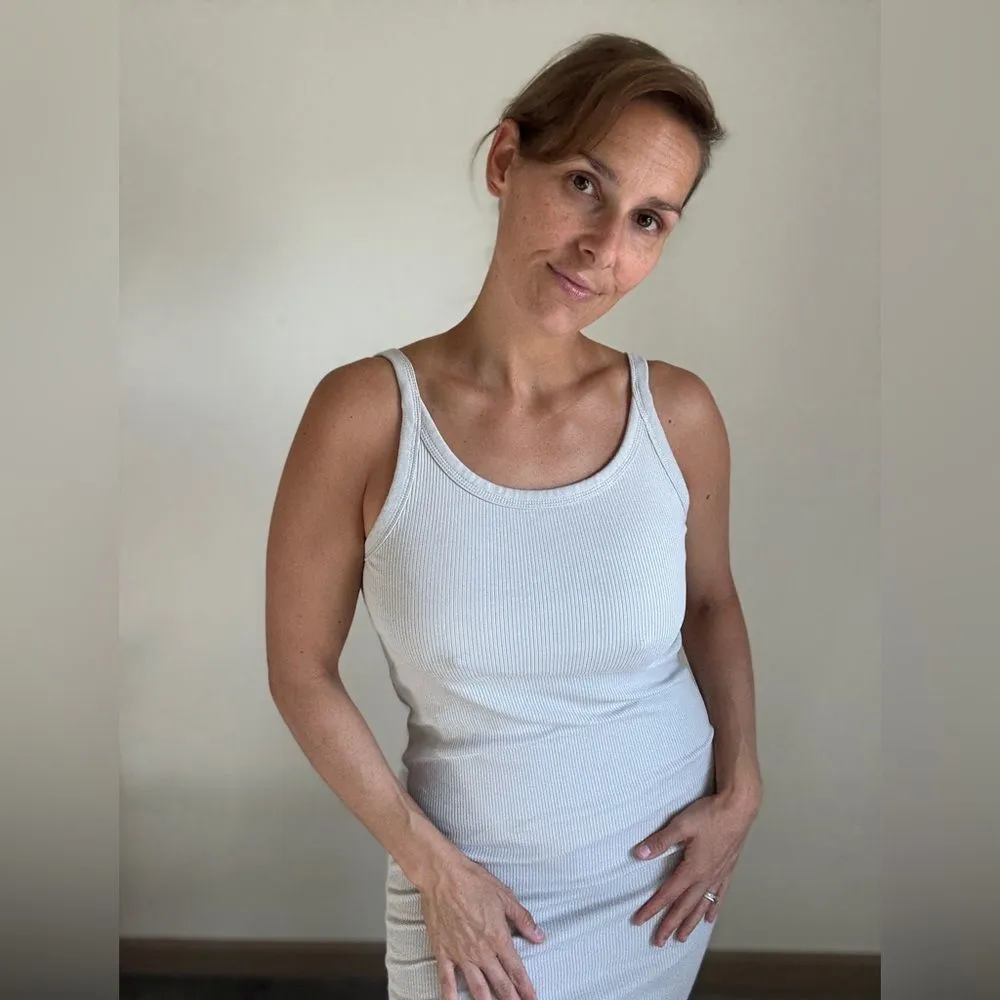 H&M Ribbed Bodycon Dress Medium Minimalist Gray - Image 7