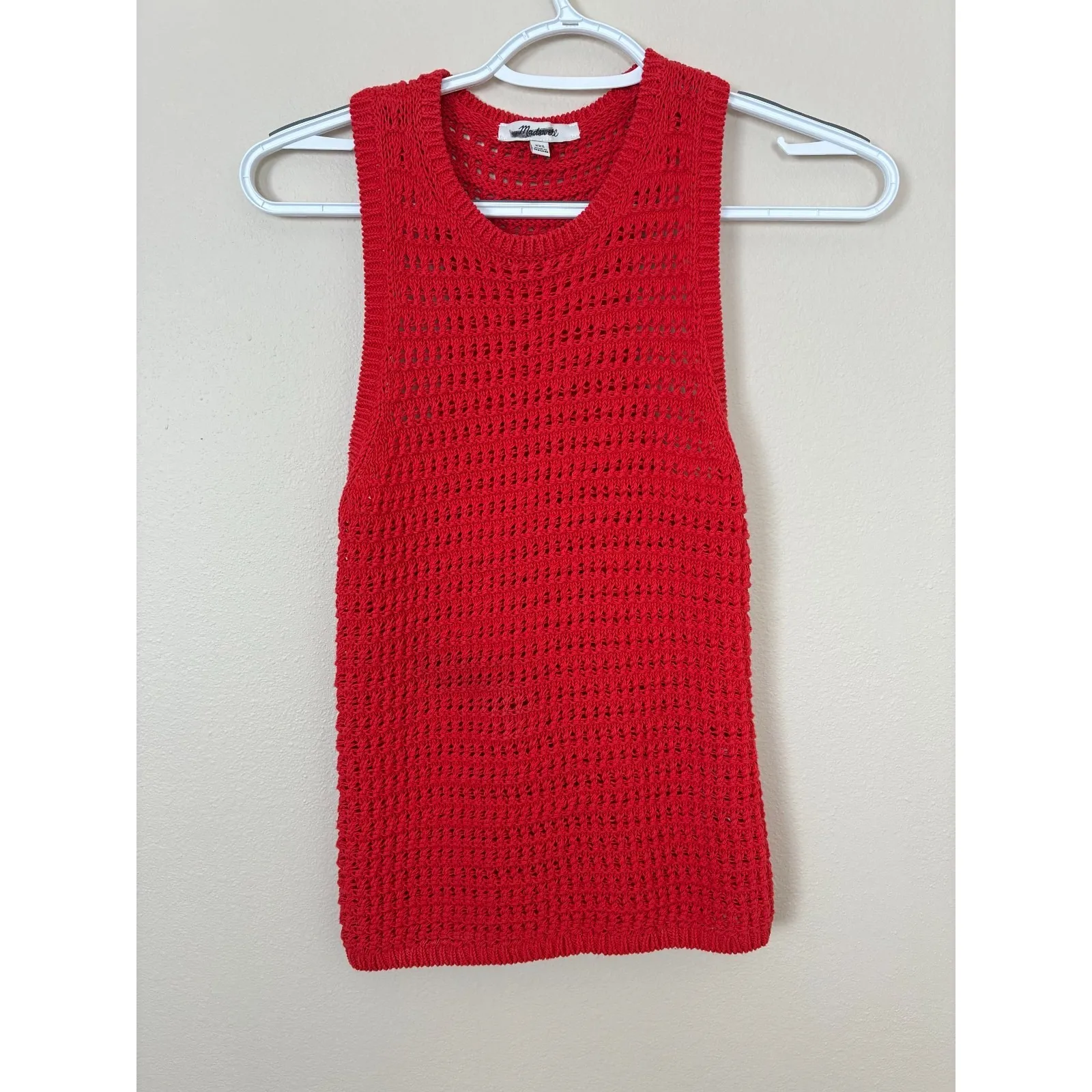 Madewell Crochet Crewneck Sweater Tank in Crushed Watermelon‎ Size XXS (Q10) NWT - Image 3