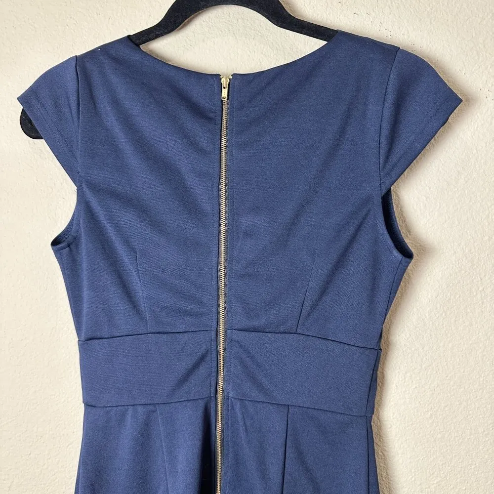 PINK MARTINI Navy Drape Neck Dress with Pockets Size Small - Image 7