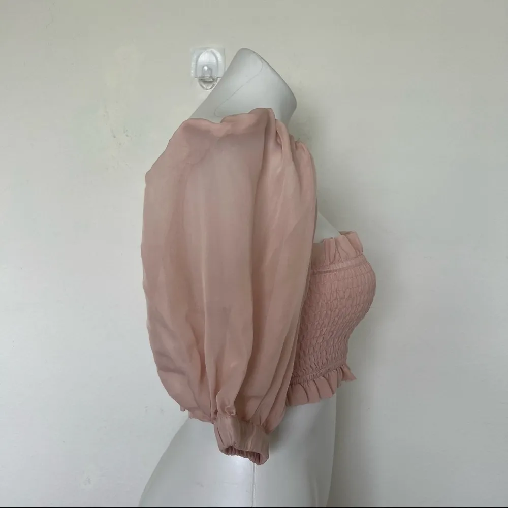 LANI THE LABEL smocked crop Top XSMALL dusty pink puffs sleeves blush NEW - Image 8