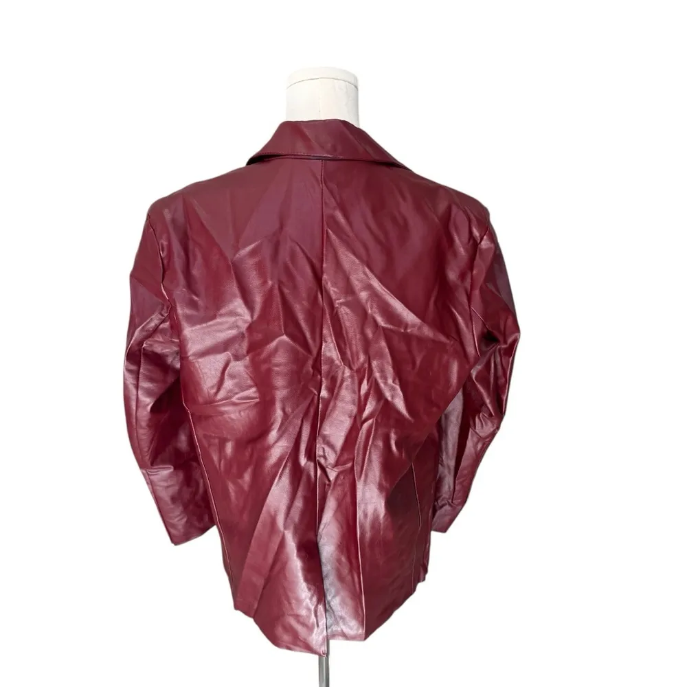 Princess Polly - Jocelyn Faux Leather Boyfriend Blazer Burgundy Sz M/L - Image 5