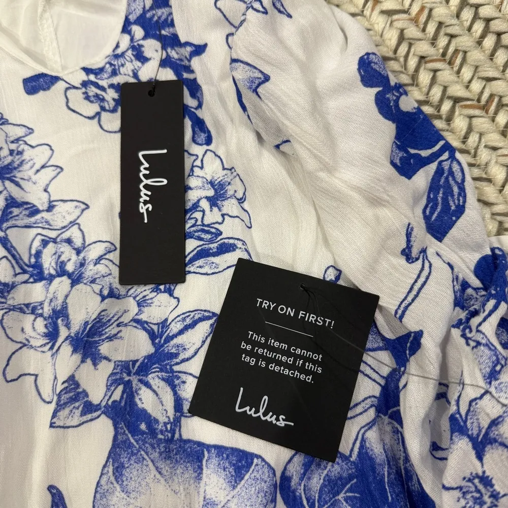 NWT Lulus Garden Bloom Blue and White Floral Print Ruffled Shift Dress - Image 12