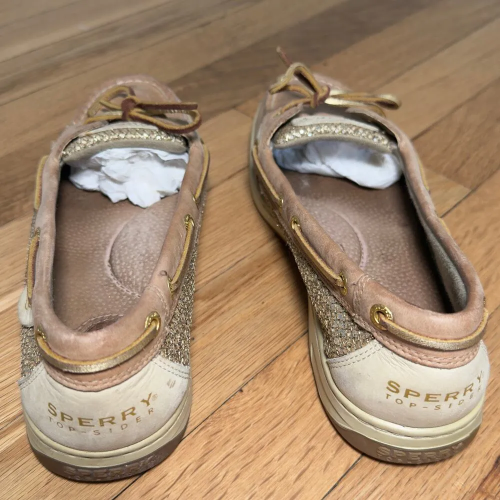 Sperry Top-sider Leather Gold and Glitter Boat Shoe 8.5 Y2K Coastal Prep - Image 7