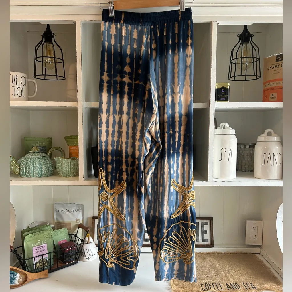 Chasing unicorns under the sea appliqué embroidered pants Blue Size XS - Image 14