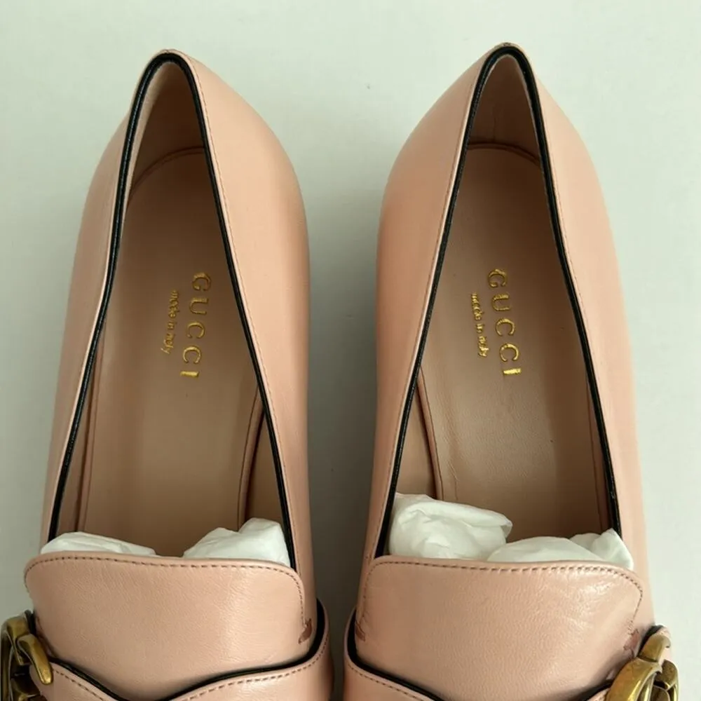 Gucci GG Marmont Malaga Kid Pink Leather Womens Loafers Size: 38.5 - Image 7